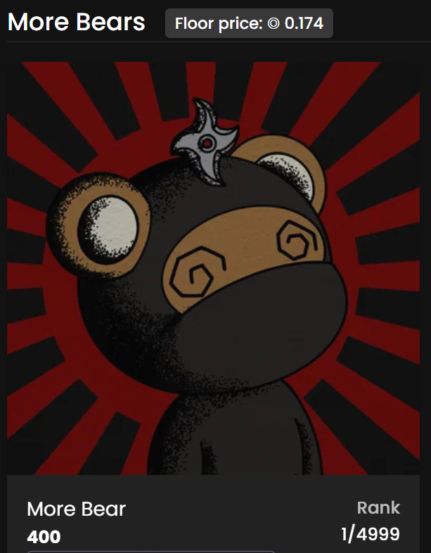 BigJoe0703's tweet photo. got rank No. 1 @MoreBearsNFT  👑🔥 NINJA BEAR 🥷

https://t.co/s4FfTV0bFF https://t.co/ykYA2TtH4K