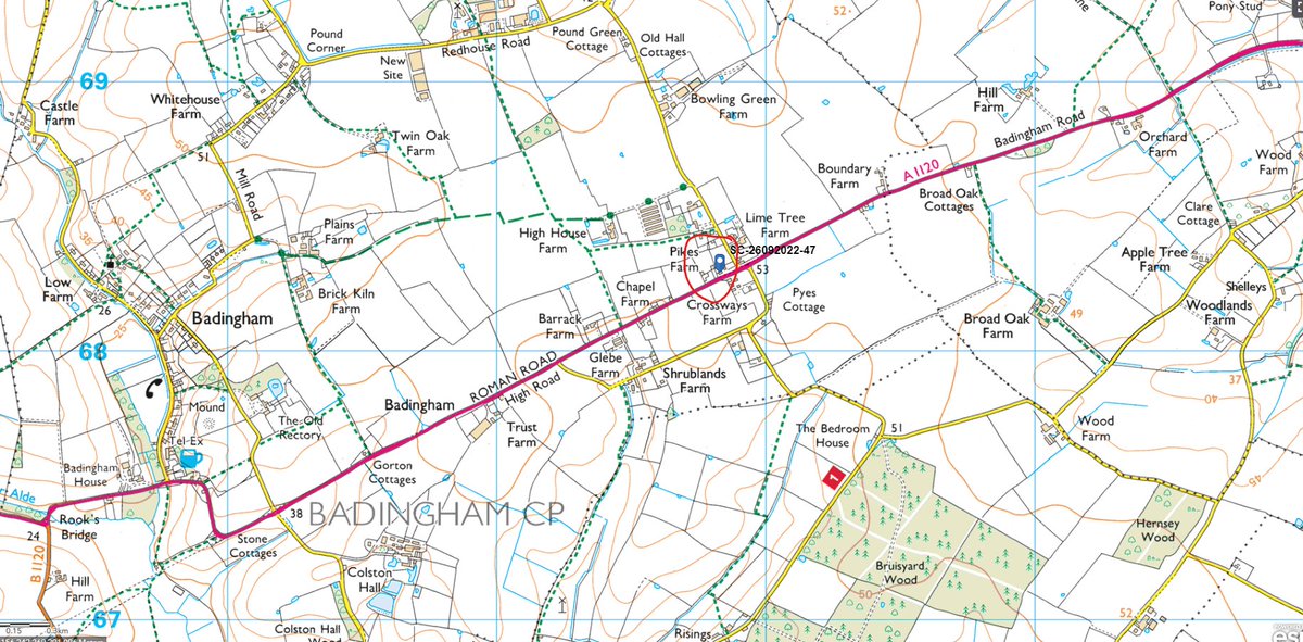HaleswrthPolice's tweet photo. A1120 Closed
Emergency services attending injured motorcyclist on A1120 between #Badingham & #Peasenhall.
A1120 temporarily closed west of junction between Lime Tree Farm & Pikes Farm.
Please find alternative route. Diversion to be arranged.
#187 https://t.co/SUNS1C1tw7