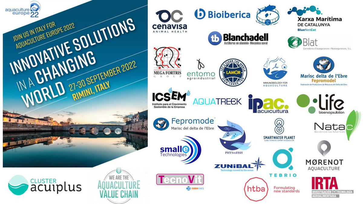 ClusterAcuiplus's tweet photo. Ciao! Los socios del Cluster ACUIPLUS nos vamos a Italia para promover la cadena de valor en la acuicultura! Visítanos en nuestro stand 13-16!
https://t.co/bj1qUdRHul
#acuiplus #acuicultura #IPacuicultura #economiacircular https://t.co/NKQqiatkps