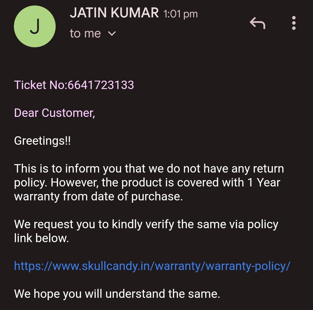 AnkitaShri12's tweet photo. @SkullcandyIndia @SkullcandyIndia @skullcandy if the customer is dissatisfied with your product, you do nothing about it and just back off from making a refund to the customer?

I want my refund as the headphones I received are of the worst audio quality. I ain't paying even a rupee for the same https://t.co/deiEPscO32