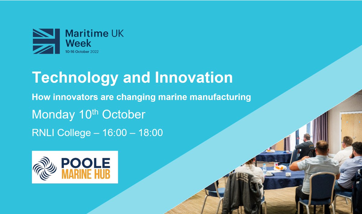 PooleMarineHub's tweet photo. What technology and innovation will help us achieve #Maritime2050? ⛴️📳🛟

Join us as we celebrate @MaritimeUK week on October 10th at the @RNLI College to network and learn from innovating marine businesses.

Reserve your space now ➡️ https://t.co/IDS8Pwdwpv https://t.co/gUYeoay9Ms