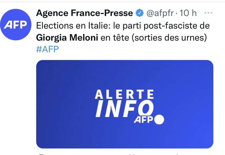gabriellecluzel's tweet photo. Néo-fasciste, post-fasciste… on peut en inventer plein d’autres : para-fasciste, péri-fasciste, sub-fasciste, crypto-fasciste… S’accrocher, telle une bernique à son rocher, à l’adjectif fasciste pour qualifier Giorgia Meloni qui est née en 1977, ça devient un peu clownesque. https://t.co/ybtschGQIj