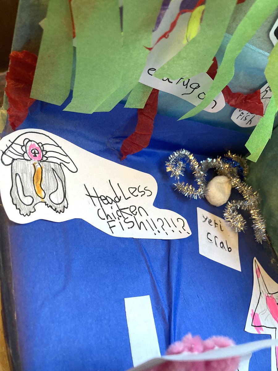 wurdsmyth's tweet photo. Flo made a model of the zones of the ocean for her homework and it’s a total joy. If you need a boost this morning, here are some highlights…
(I particularly love the incredulous punctuation with the Headless Chicken Fish…😂)
#AccordingToFlo https://t.co/wNBGgHPXp5