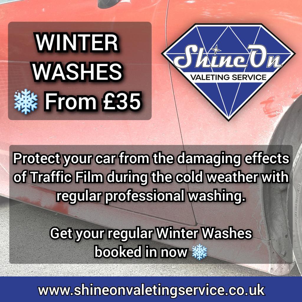 The roads in winter leave grime and contaminants on the lower half of your car which can damage your car and fade it, as can using harsh chemicals on it.

Regular professional washing will remove the Traffic Film and help build protection using safe products and methods 🌟