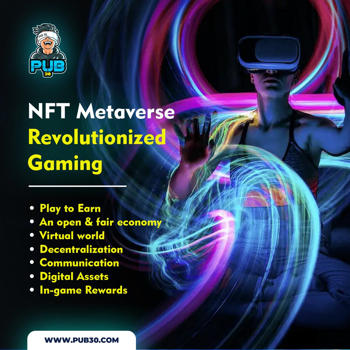 pub30official's tweet photo. A virtual ecosystem for all. An extensive metaverse to play, build, own, and monetize your virtual experience with NFT. 
Visit our site- https://t.co/dFK2IXlyUY
.
.
#pub30 #gaming #token #gamingtoken #cryptocoin #tokenblack #metaverse #NFTs #nonfungibletoken #bnb #bsc #gamingpost https://t.co/Y3EgHL8A8c
