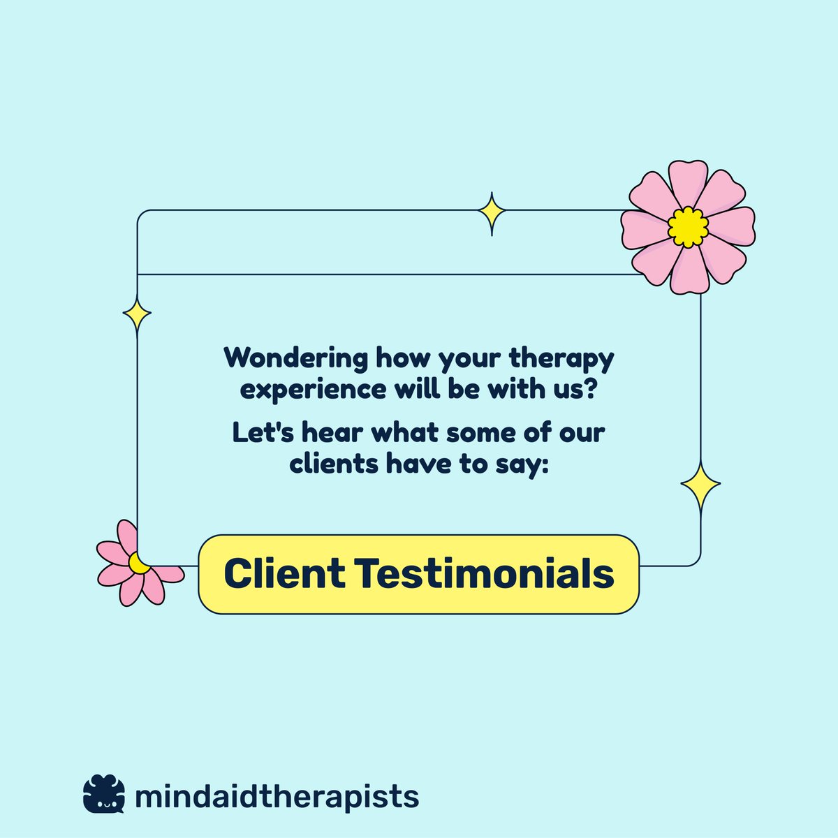mindaid_'s tweet photo. ✨Client Testimonials Part I✨
Starting therapy can be scary at first. So we thought of sharing with you what some of our clients have to say about their therapy experience with us!

#therapy #Mentalhealth #Feedback #MentalHealthAwareness https://t.co/58XW4GYyBl