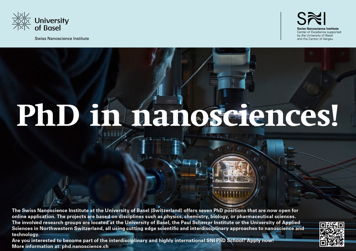 Swiss Nanoscience Institute (SNI) (@sniunibas) on Twitter photo Are you interested in a #PhDposition in nanosciences? Do you want to become a member of the international #interdisciplinary <a href="/SNIunibas/">Swiss Nanoscience Institute (SNI)</a> network?
Apply now for one of the open SNI PhD projects at the <a href="/UniBasel_en/">University of Basel</a>, the <a href="/psich_en/">PSI Paul Scherrer Institut</a> or the <a href="/FHNW/">Fachhochschule Nordwestschweiz FHNW</a>.
nanoscience.ch/en/research/ph⦠Are you interested in a #PhDposition in nanosciences? Do you want to become a member of the international #interdisciplinary <a href="/SNIunibas/">Swiss Nanoscience Institute (SNI)</a> network?
Apply now for one of the open SNI PhD projects at the <a href="/UniBasel_en/">University of Basel</a>, the <a href="/psich_en/">PSI Paul Scherrer Institut</a> or the <a href="/FHNW/">Fachhochschule Nordwestschweiz FHNW</a>.
nanoscience.ch/en/research/phā¦