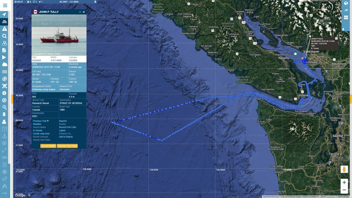 #ONCabyss #JohnPTully  The John P Tully continues working in the channel just off of Vancouver. Follow Live at - oceannetworks.ca/expeditions/on…

#vesseltracking by @BigOceanData
