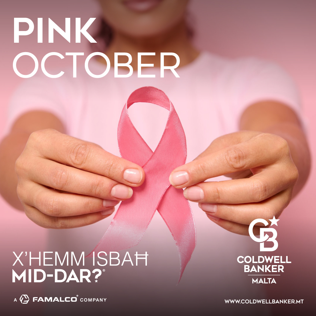 CBMalta's tweet photo. Għal dan ix-xahar, Coldwell Banker Malta, tixtieq tqajjem għarfien dwar il-mard tal-kanċer li kulħadd huwa suxxettibli għalih.
Il-ħsieb tagħna huwa li flok qtugħ ta’ qalb ikun hemm tama u kuraġġ.

#PinkOctober #Support #TomorrowTogether #Famalco https://t.co/bwh0qtEHvh