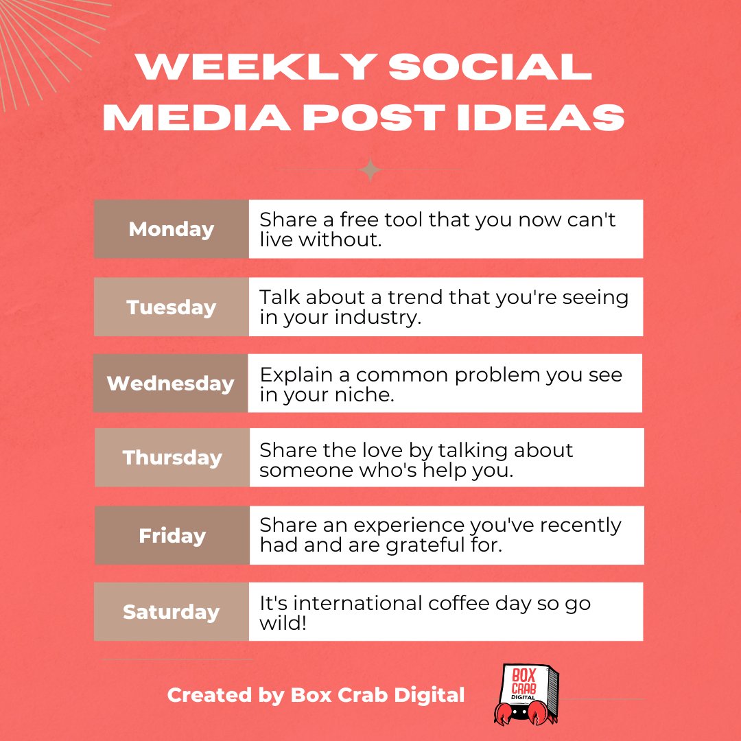 Every Monday we are going to be sharing social media idea's to inspire you throughout the week! 

Use these ideas to record a video, take a picture or write a post for your social media.

Make sure to follow the page to see these every week!

#socialmedia #socialmediamarketing