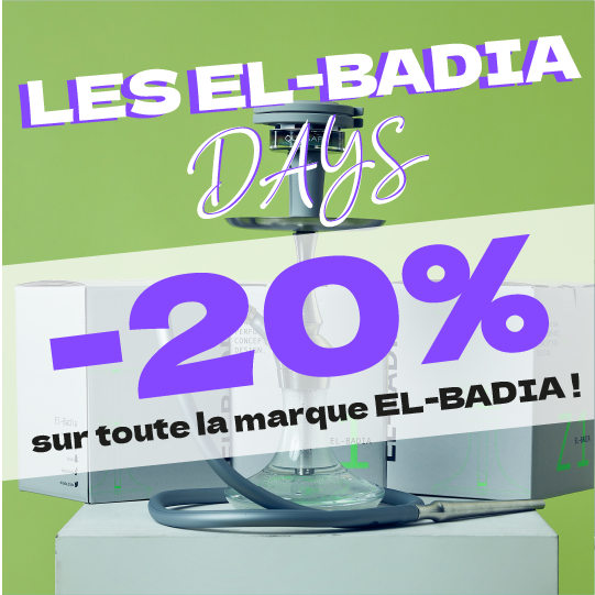 Nous y sommes ! Les El-badia days sont de retour ! 🥳 Profitez dès à présent de 20% sur tous les produits de la marque El-badia et ça jusqu'au 05 octobre. 
#elbadia #chicha #elbaidadays #shisha  #narguile #hookah #paris #france