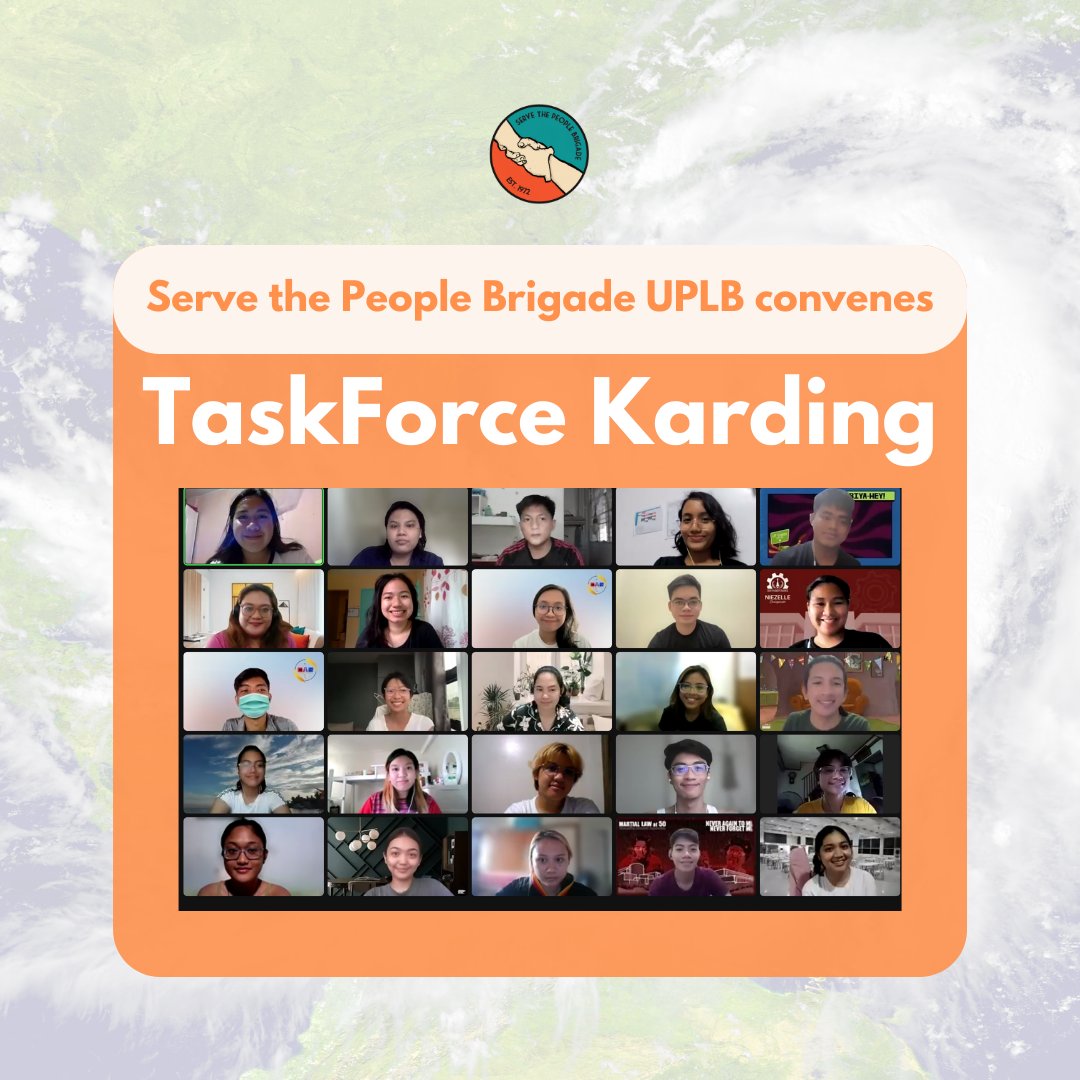 stpbuplb's tweet photo. TINGNAN: Sa pangunguna ng Serve The People Brigade - UPLB, nagkaisa ang ilang mga organisasyon, konseho, alyansa, at indibidwal mula sa UPLB upang bumuo ng isang Task Force na naglalayong makatulong sa mga apektado ng Super Typhoon #KardingPH.
#ReliefPH #UPLBAgapay https://t.co/fa37W6vtW0