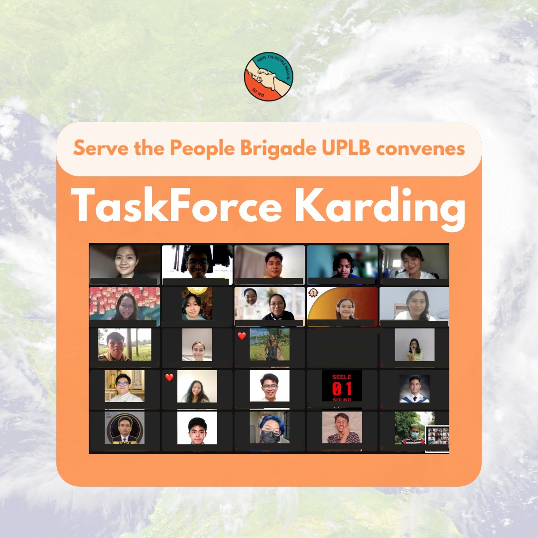 stpbuplb's tweet photo. TINGNAN: Sa pangunguna ng Serve The People Brigade - UPLB, nagkaisa ang ilang mga organisasyon, konseho, alyansa, at indibidwal mula sa UPLB upang bumuo ng isang Task Force na naglalayong makatulong sa mga apektado ng Super Typhoon #KardingPH.
#ReliefPH #UPLBAgapay https://t.co/fa37W6vtW0