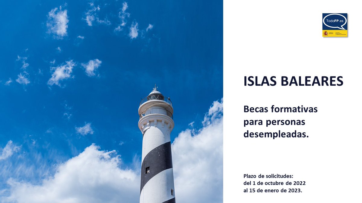 todofp's tweet photo. 📢#FPIllesBalears
#BecasFormativas para personas desempleadas.
Mayores de 30 años:
🔎 https://t.co/oXyldB3Lo7
Entre 18 y 30 años:
🔎https://t.co/oXyldB3Lo7
🔴 Plazo de solicitudes:
del 1 de octubre de 2022
al 15 de enero de 2023. https://t.co/4fMaCGyYl4
