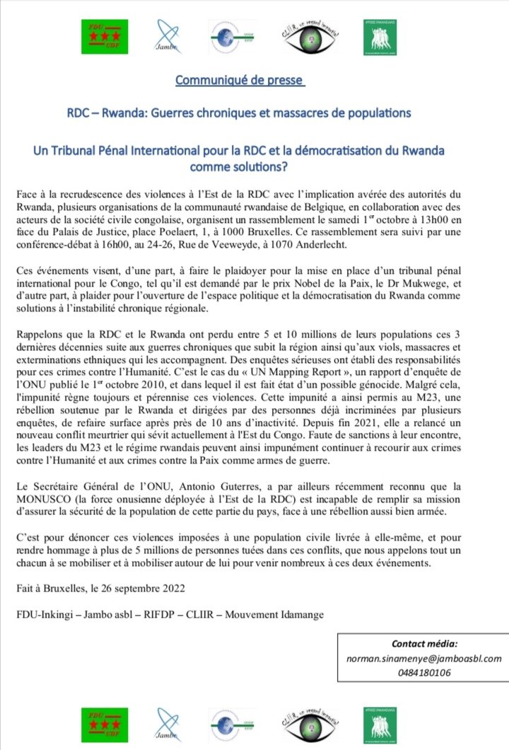 #Rassemblement devant le palais de Justice à Bruxelles: les communautés Rwandaise et Congolaise de Belgique dénoncent les violences en #RDC et proposent la #Justice en #RDC et la #Démocratie au #Rwanda comme solution. <a href="/AFP/">AFP News Agency</a> <a href="/BelgaNewsAgency/">Belga News Agency</a> <a href="/LeVif/">Le Vif</a> <a href="/RTBF/">RTBF</a> <a href="/rtlinfo/">RTL info</a> #presse #Congo