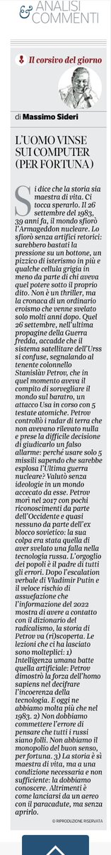 massimosideri's tweet photo. Lo so che oggi stiamo pensando ad altro, ma proprio per questo un post it storico su cosa non-accadde per miracolo 39 anni fa (armageddon nucleare) dovrebbe far parte della nostra giornata di riflessioni prima di pensare alla politica estera del nuovo #governoMeloni @Corriere https://t.co/mR6VfDVyr7