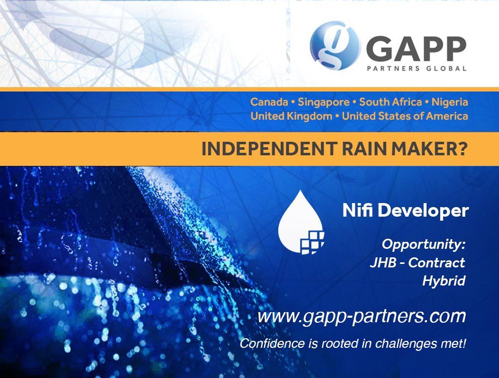 DeWald98660604's tweet photo. #nifi  MAKE IT RAIN!
Seeking rainmaker and independent Nifi Developer to assist with NiFi upskilling
JHB Position: https://t.co/SDbvyeRIUN

#bigdata #apache #java #nifi #kafka https://t.co/gO7WwqyDGX