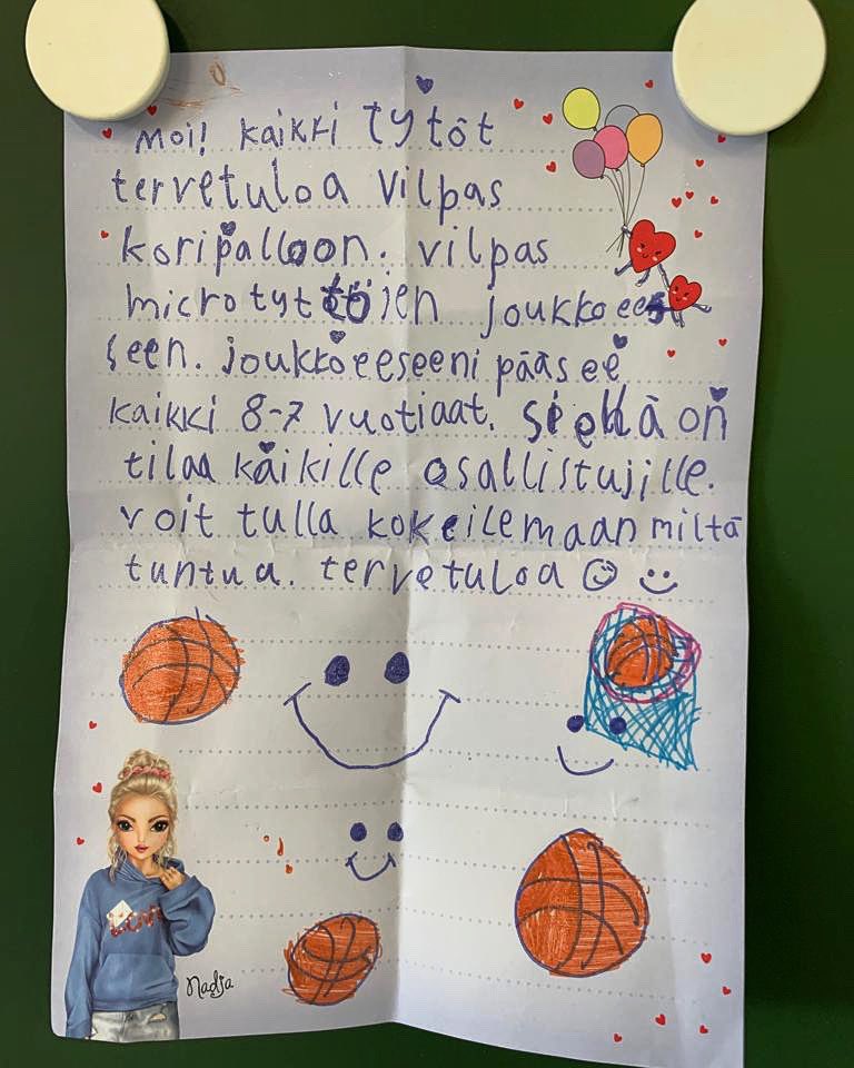 Saatin todella hieno ja tärkeä kirje tänään! ❤️🏀 Tätä viestiä saa jakaa eteenpäin. 

#vilpaskorisjunnut