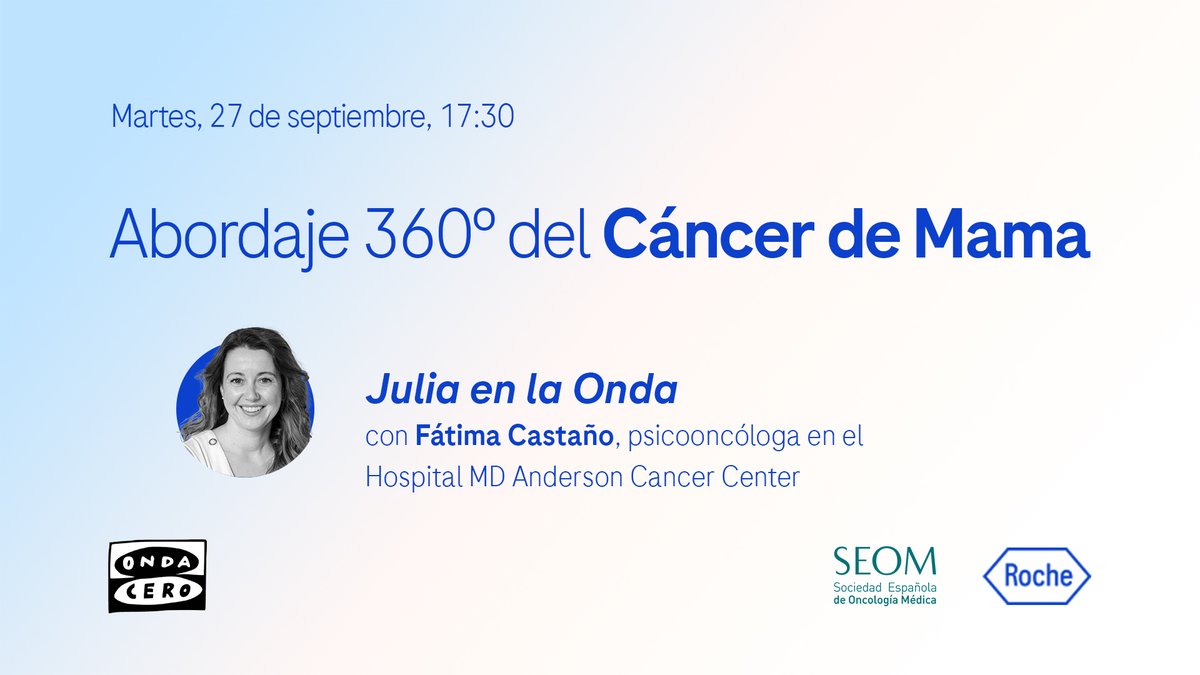 Mañana en @Juliaenlaonda, a partir de las 17:30h, volvemos a poner voz al #CáncerDeMama 🎙️ ¿Quién nos acompaña? 📻 @Fatima_Cast, #psicooncoóloga de @MDAnderson_ES 👩‍🔬 ¡No os lo podéis perder! 🎧 #JELO @_SEOM ondacero.es/programas/juli…