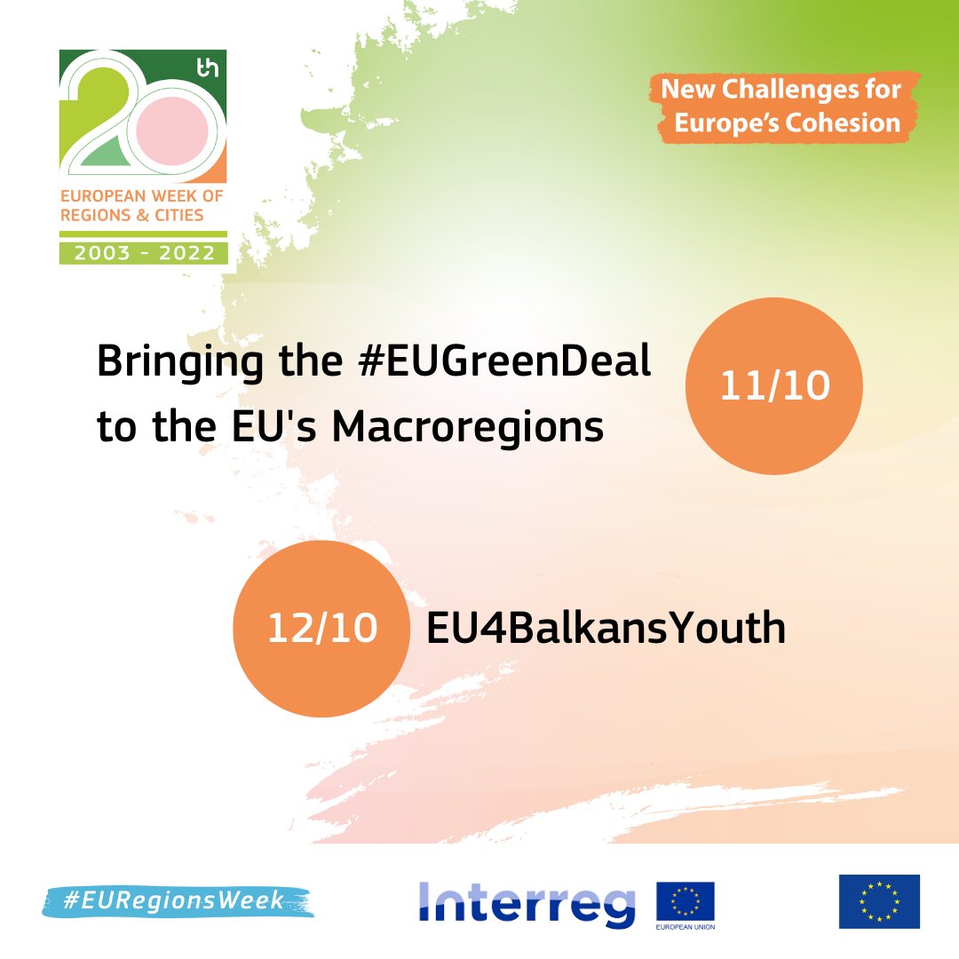 RegioInterreg's tweet photo. ๐ The #EURegionsWeek kicked off this Monday!
And you know what ? ๐ There is still time to join our sessions dedicated to #EUCooperation!
๐ก Browse the #InterregCommunity sessions and register in just a few clicks via Swapcard!
โน https://t.co/UQF6wCLl44