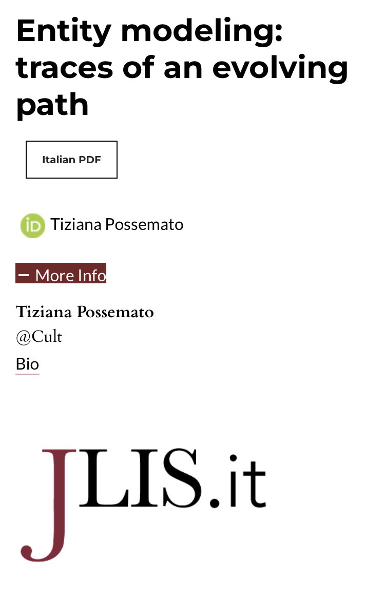 📍<a href="/tizianaposse/">Tiziana Possemato</a> ➰ Entity modeling: traces of an evolving path 📂 V.13, n.3 2022 JLIS.it jlis.it/index.php/jlis… <a href="/atCult/">@CULT</a> <a href="/CasaliniLibri/">Casalini Libri</a>