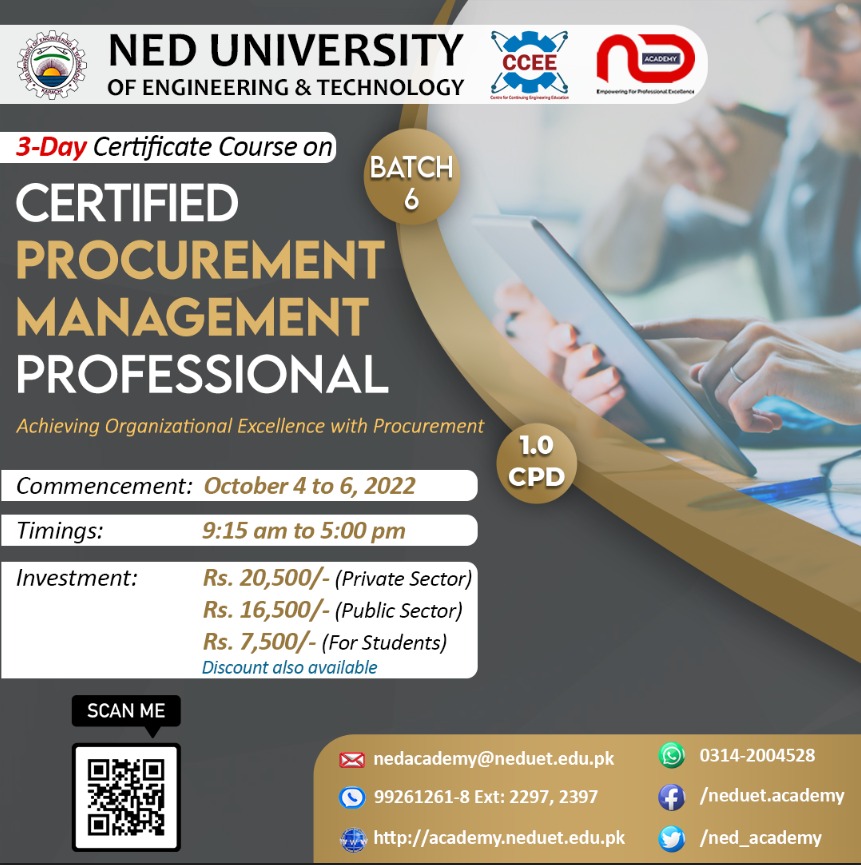 ned_academy's tweet photo. 3-Day Professional Course on Certified Procurement Management Professional
👉 Flyer
https://t.co/64pgQO9OOb
👉 Registration
https://t.co/WjmEsLgsyX
👉 WhatsApp
https://t.co/btM7lByhCJ
#NEDUET #Karachi #BreakingNews #procurement #procurementmanagement #procurementprofessionals https://t.co/qCdxyidogN