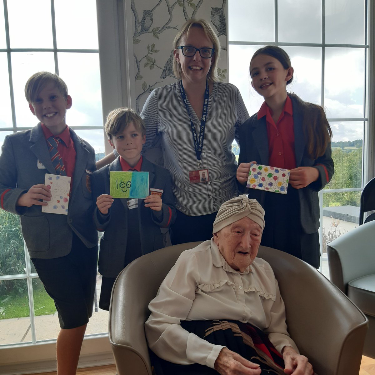 Happy 100th Birthday to Kath at Woodlands Park Care Centre!  Last week a group of Gateway School Year 6’s visited with their Design and Technology teacher, Mrs Knight, to deliver handmade birthday cards to the amazing centenarian.  @woodlandsparkcare
