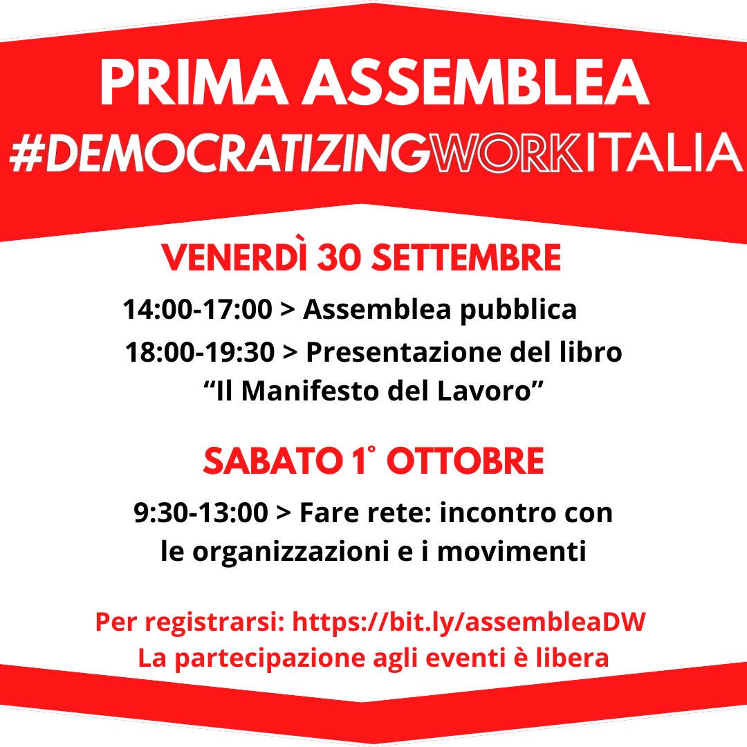 Fo_Elettrica's tweet photo. Elections’ results in Italy ask us to act and get active, because participation is the key to democracy. In my small way, I invite you to the First Assembly of #democratizingwork Italy. We’ll talk about: #democratize #decommodify #decarbonize
To register: https://t.co/1xAhOtSHtH https://t.co/cv2lwCxxq2