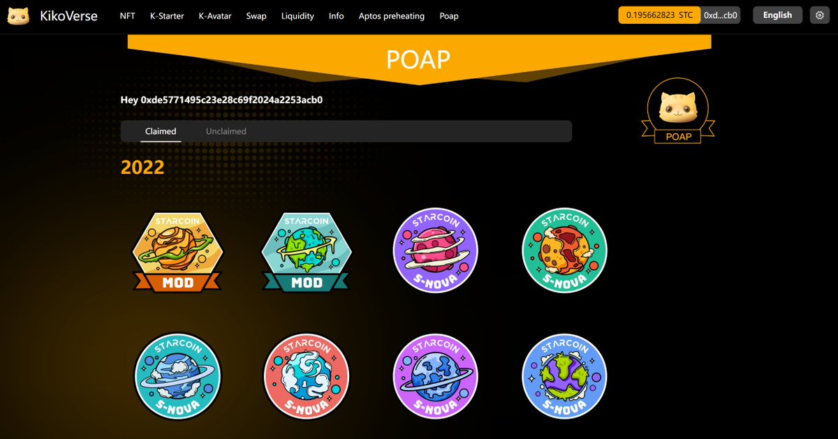 Kiko_verse's tweet photo. #KikoVerse POAP Wall is online now 
Currently,  #Starcoin chain is supported,  #Aptos chain will be supported soon. Stay tuned！
https://t.co/7xlPrALyWm

@StarcoinSTC @AptosLabs https://t.co/GJLjmfQMct