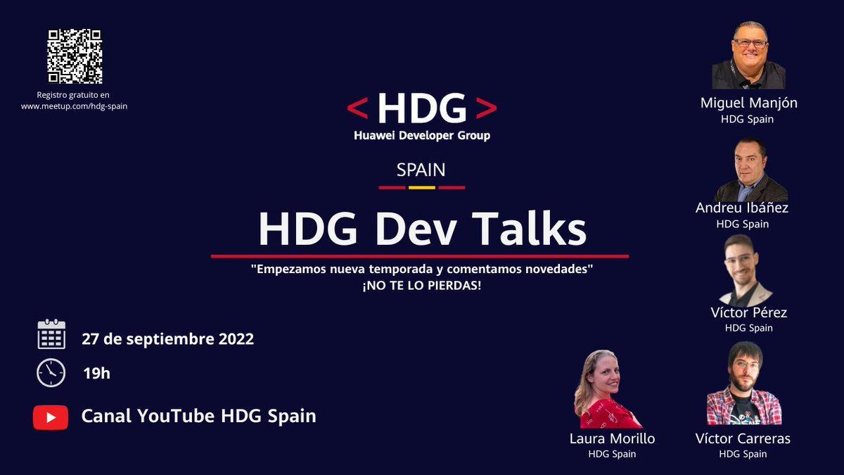 Mañana 27/9 vuelve el #HDGDevTalks y comentaremos sobre #HarmonyOS 3 y nuevos productos y aplicaciones de Huawei, a las 19:00 en nuestro canal de Youtube youtube.com/channel/UCsSAX…