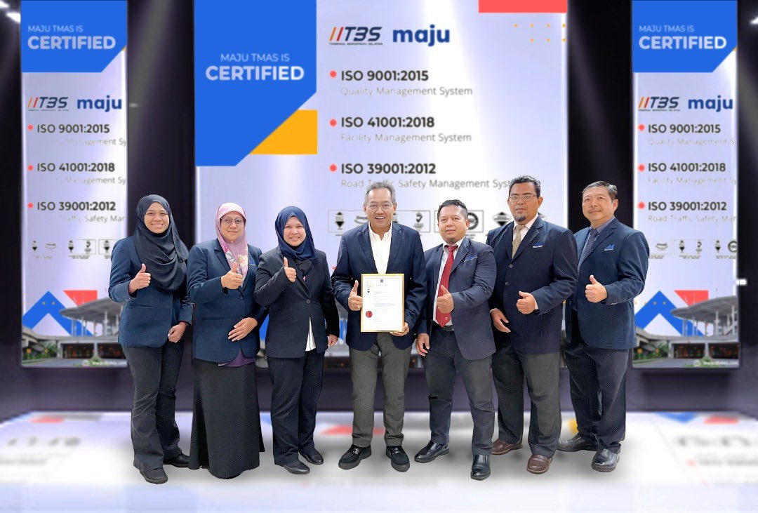 Tahniah kepada Maju Terminal Management and Services (Maju TMAS) Sdn. Bhd. di atas kejayaan memperolehi pensijilan ISO 39001:2012 - Road traffic safety (RTS) management systems – Requirement with guidance for use.