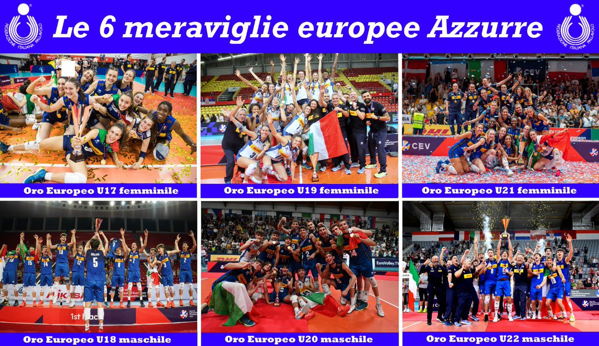 GiuseManfredi's tweet photo. Non era mai accaduto che l’Italia 🇮🇹 del volley vincesse in un anno tutti gli Europei giovanili @CEVolleyball 
Un enorme grazie va agli atleti/e, ai tecnici e a tutte le persone che hanno contribuito a questa impresa! 
Grazie anche ai dirigenti e alle nostre società @Federvolley https://t.co/ORZXhoK3Eq