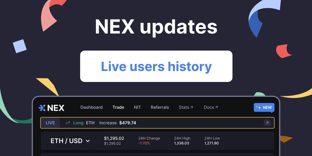 NEX updates 💦

Hi Nexters!

-  Now you can check traders' position updates LIVE!
- Added position loading icon to mobile version!
- Added comma in showing prices!

#ForNexters💙

#Aurora #Optimism