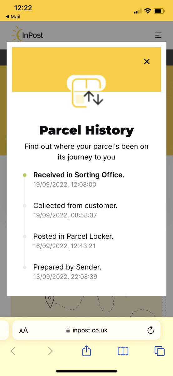booker123's tweet photo. @InPostUK Hello, any update on sorting office, courrier backlog issues?? No movement for a week isn’t right surely? https://t.co/Y1eOmRZ71F