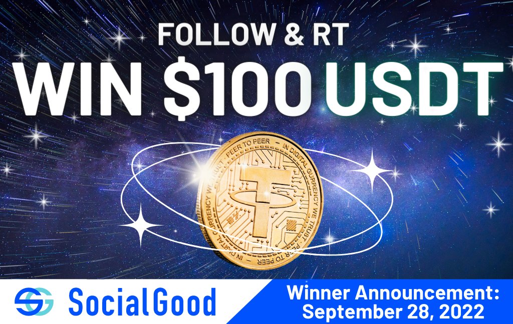 SocialGood_Inc's tweet photo. 👽Win $100 in $USDT👽
 1⃣Follow &amp; 2⃣Retweet
for a chance to win $100 in #USDT for our 68th RT/Share #Giveaway!
Will you be the lucky one this time?🍀
We'll tag the winner on Sept. 28.

DL now for a $100 bonus- everyone’s lucky🤩
📲https://t.co/L4UnmDnkD2 https://t.co/mHIfmqOmnr