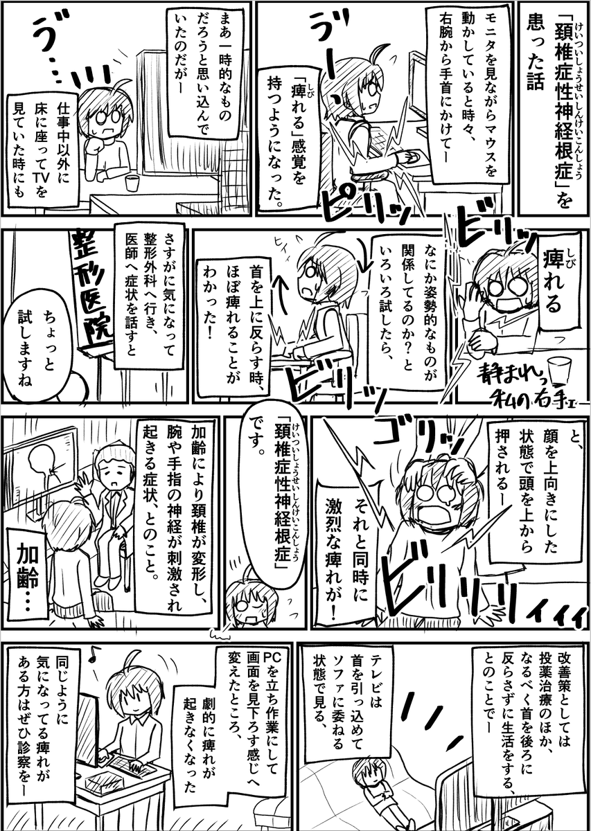 「頚椎症性神経根症」
(けいついしょうせい しんけいこんしょう)
を患った話。 