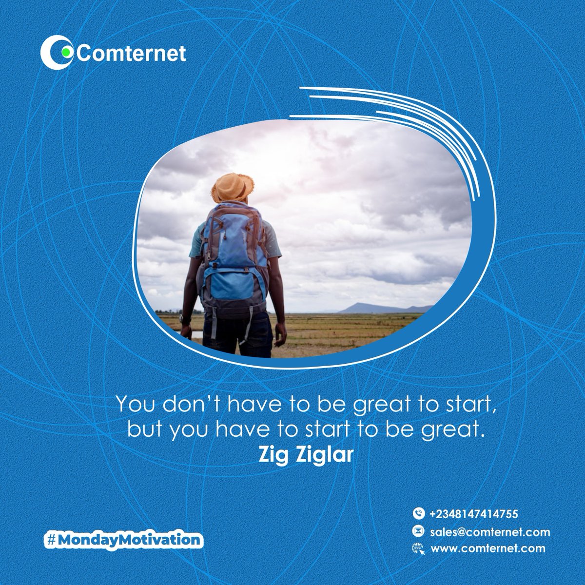 comternet's tweet photo. Happy New week!
You don't need the world to start,
You need the courage to believe, take action and start just wherever you are and with whatever you have.
#Comternet
#MondayMotivation https://t.co/bK6qIg0KdD
