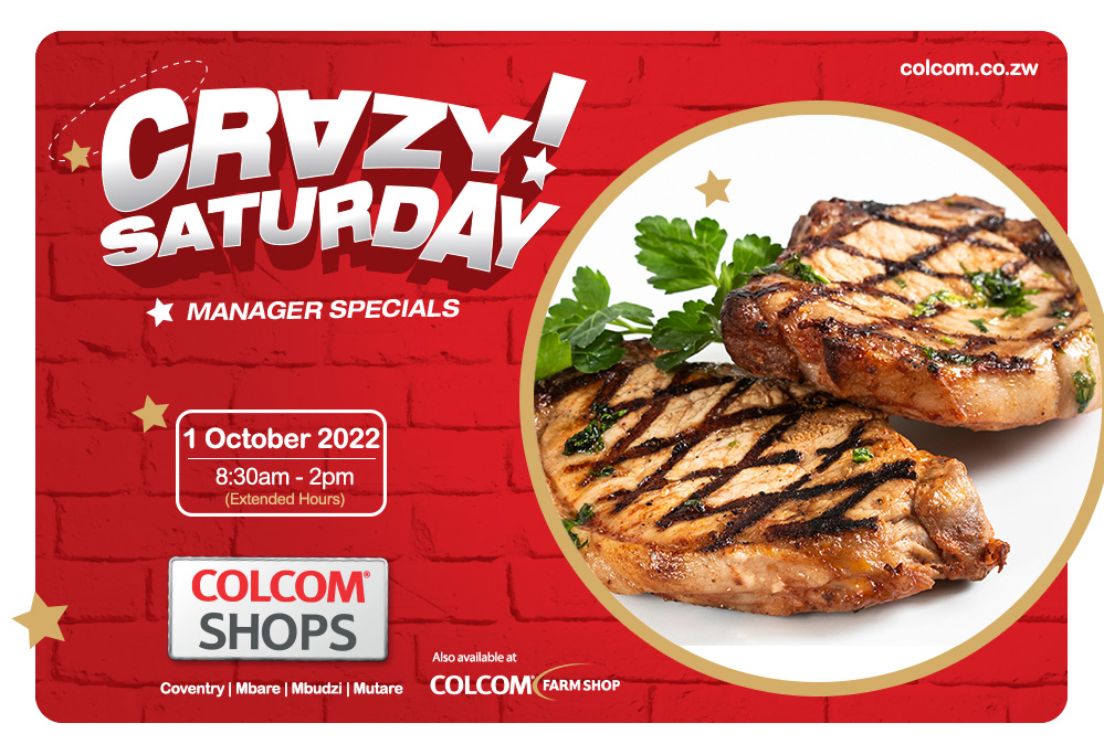 ColcomFoods's tweet photo. Save the date – #Colcom #CrazySaturday is ON: Saturday 01 October!
Let your stomach guide you to Colcom Shops👉 Coventry Rd| Mbudzi| Mbare| Norton Farm Shop| Mutare.
Enjoy delicious 🛒DISCOUNTS, tasty takeaways😋🌭, beats🎶 and great giveaways🎉🎁. https://t.co/IAfWblqKys