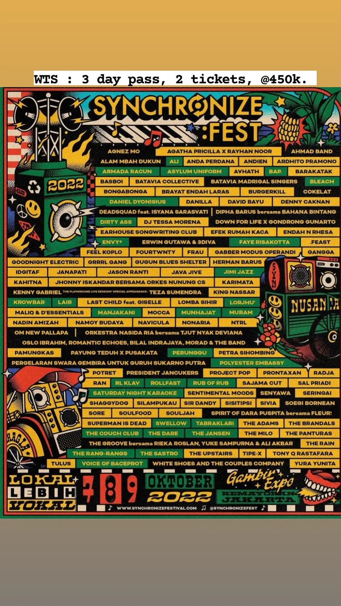 adethyap's tweet photo. WTS 3 DAY PASS SYNCHRONIZE FEST TICKETS - Presale 3. 

💥 2 Tickets available
💥 IDR @ 450k 

🔥 Synchronize Festival 🔥 https://t.co/DxJs4Z5lEf