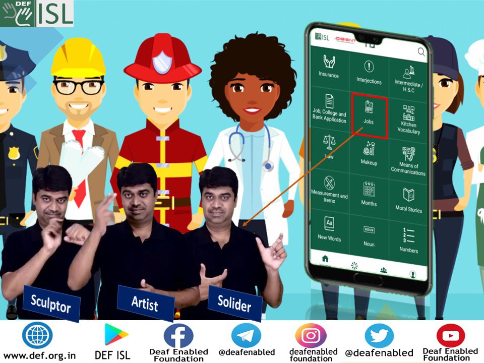 deafenabled's tweet image. Know the sign alternatives for various professions only on the DEF ISL App. Download today! #DeafEnabledFoundation #IndianSignLanguage #DEFISL #Professions #Jobs