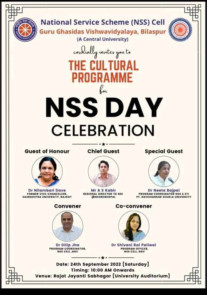 NSSGGVBILASPUR's tweet photo. Organized various programmes such as Food exhibition, Cultural, Games, selection of volunteers for Pre RDC Camp,  on the occassion of NSS Day on 24 September 2022 @askabir_ @NSSRDBhopal https://t.co/Jmy17JGl1U