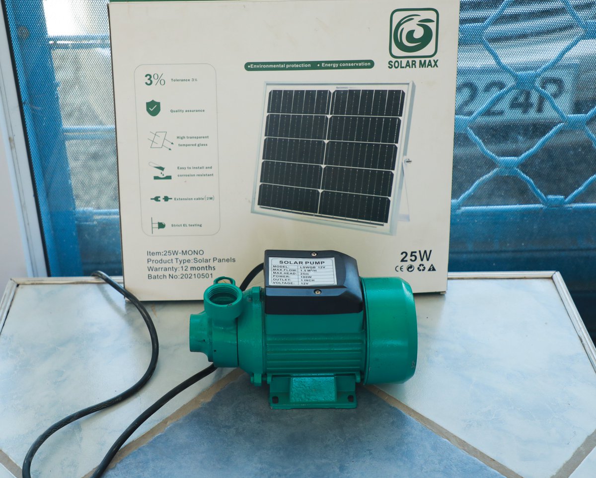 AtwinEngLtd's tweet photo. This #SOLAR powered domestic water pump is suitable for domestic water supply and small gardening applications. Features include: power-180Watts operating at a max.head of 25m and max flow of 1.5 cubic per hour.
It will use 1-200Watt Solar panel. To purchase;
☎️0725359624 https://t.co/ROIk9Gg9Jd