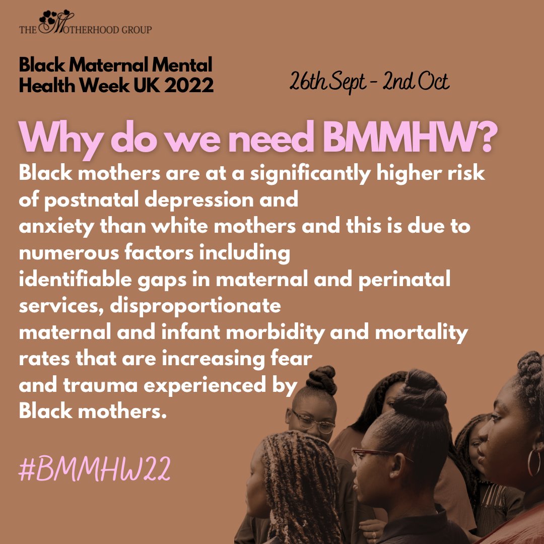 Why do we need #BMMHW?

#BlackMaternalMentalHealthWeek aims to raise awareness, highlight disparities, provide resources, & break cultural barriers in mental health for black mothers

#BMMHW22