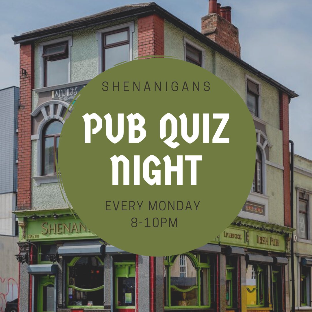 ShenanigansLiv's tweet photo. TONIGHT
🗓Monday the 26th September 🗓
🧐 Shenanigans FREE Pub Quiz 🧐
⏰ 8-10pm ⏰
HOSTED by @k.j._stewart
It will be a great night!
#liverpoolquiz #liverpoolquiznight #liverpoolquiztime #quizliverpool #liverpool #liverpoolpubquiz #liverpoolstudents #monday https://t.co/q6KkmTBg0r