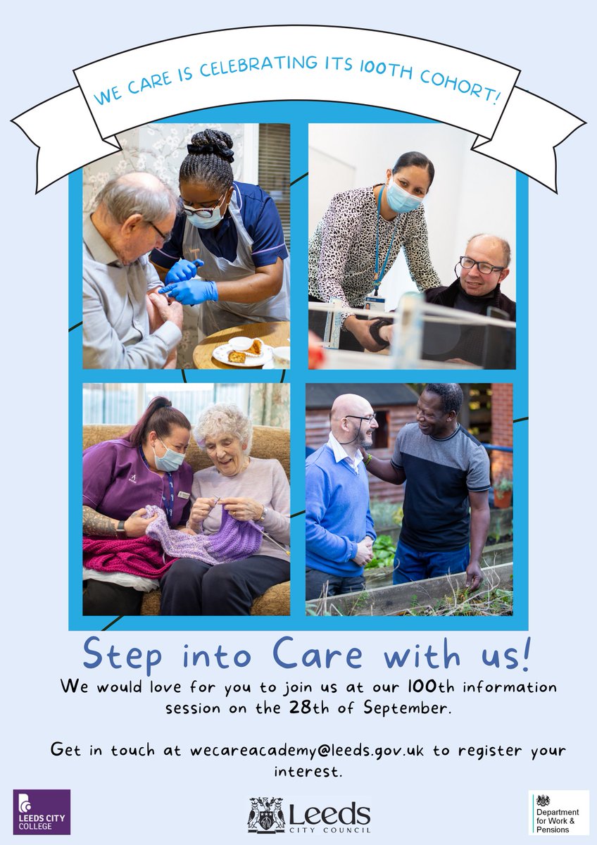 Looking to work in social care? See below and get in touch for further details. No experience necessary...training provided.
