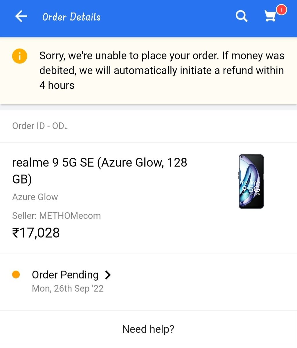 Techwithmeimran's tweet photo. #Flipkart #FlipkartBigBillionDays I ordered realme 9 5g se using my icici debit card to claim 2k discount. But the amount is deducted from my bank but order is not confirmed 😔😔 please fix this Flipkart. Now they're saying it'll take 8 days to refund wtf. https://t.co/Ph4k1a5Oxi