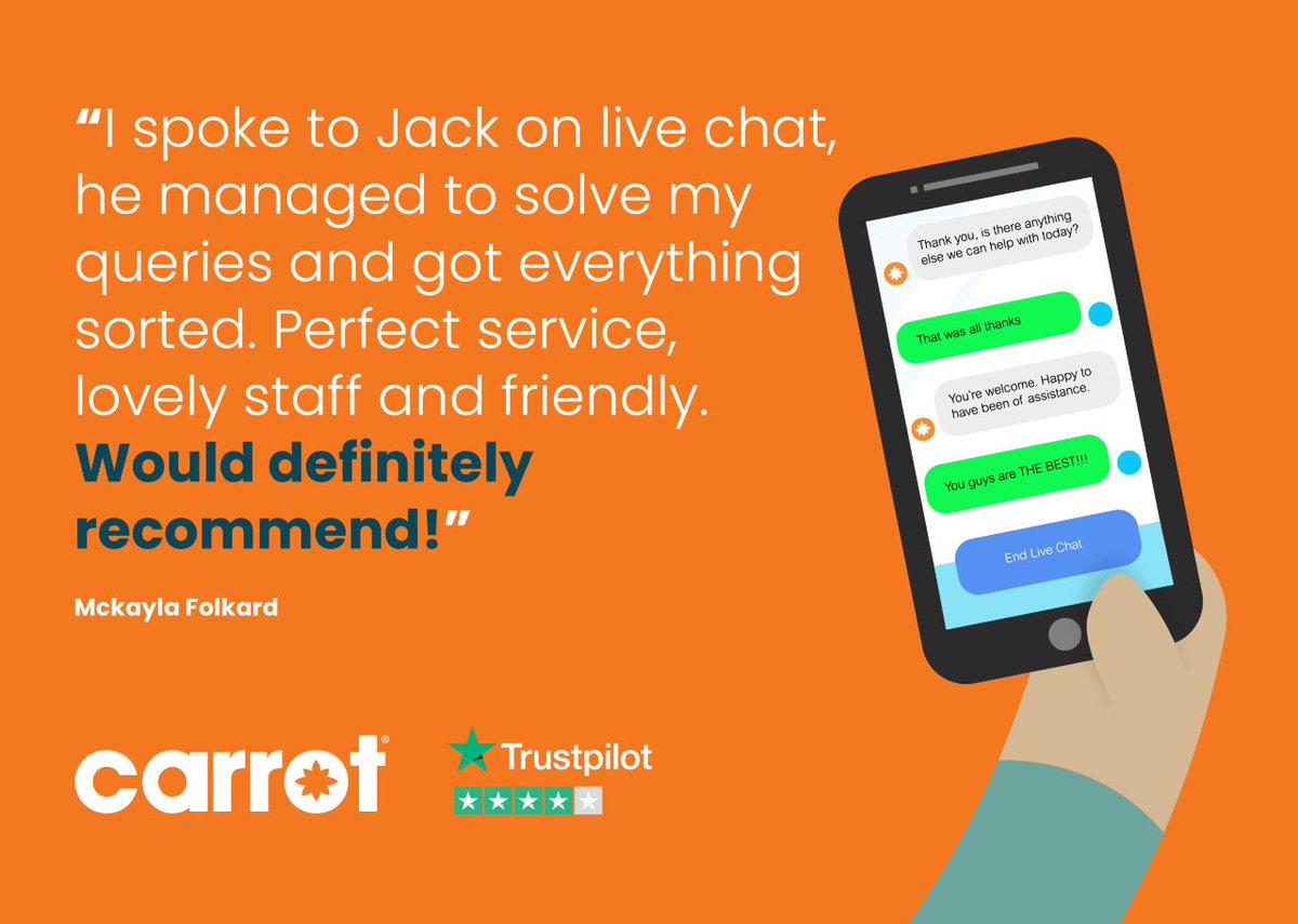 Another satisfied customer, thanks everyone for their great reviews! 😊🥕🚗
#CarrotInsurance #CustomerReviews #CustomerExperience