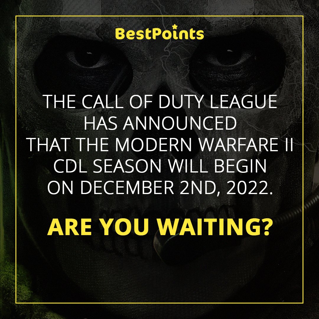 bestpointscd's tweet photo. The Call of Duty League has announced that the Modern Warfare II CDL season will begin on December 2nd, 2022. 💥 
Are you waiting? 💬

#bestpoints #cod #CallOfDuty #gaming #game #giftcards #BestPointsApps https://t.co/jYUp9O8kif