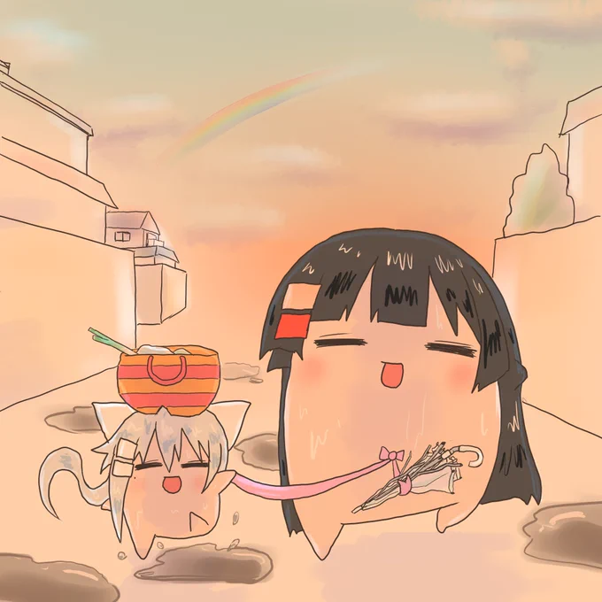台風接近時に思い付いたけどもう時期合わないですね…。これで終わりです。4/4#ミトとカエデ  
