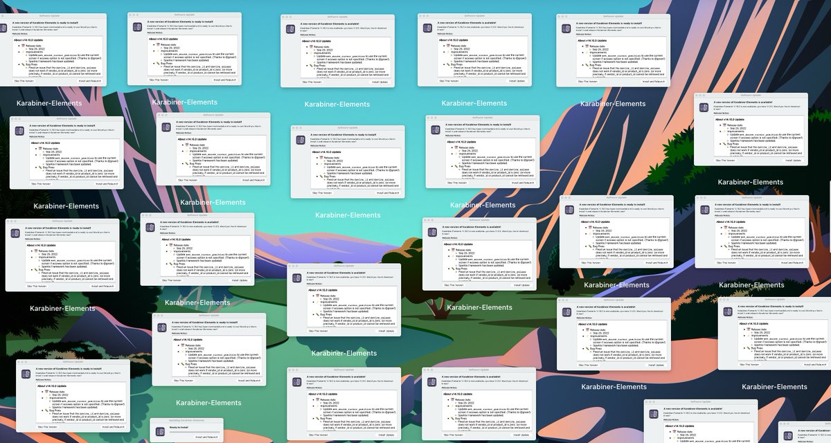 lostplan's tweet photo. I wonder if there's a Karabiner update available? 🤔 https://t.co/8f4bXjXeyt